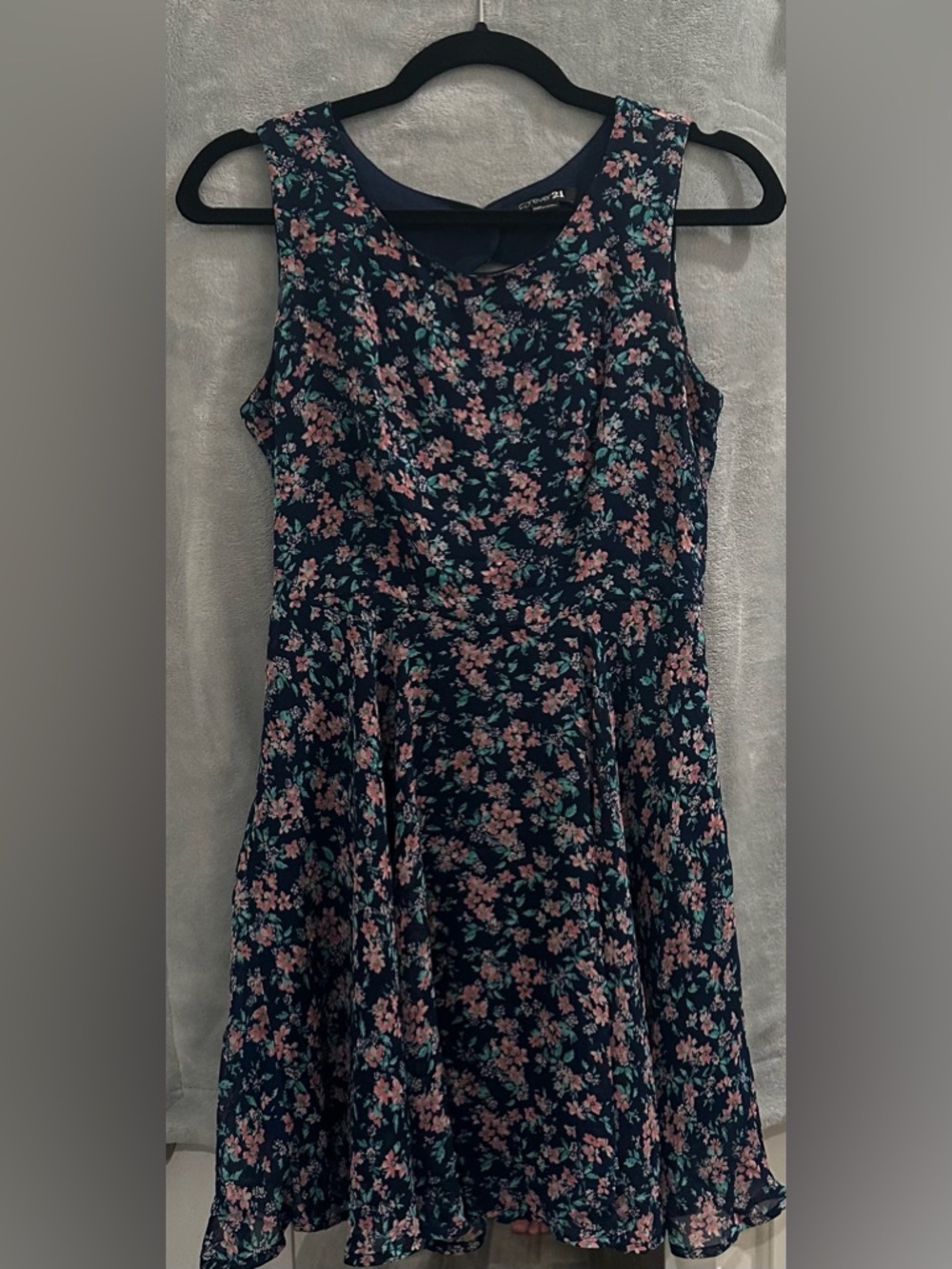 Forever 21 Navy Floral Fit-and-Flare Dress - Small